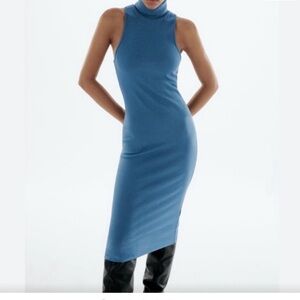 Zara Sleeveless Turtleneck Maxi Dress in Teal Blue